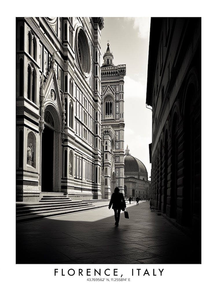 Poster Of Florence, Italy, Black And White Analogue Photograph 4