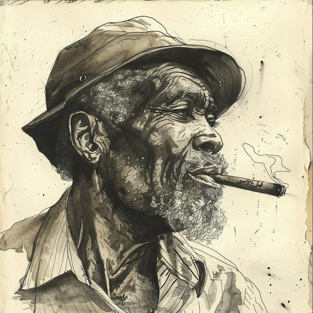 Old Man Smoking A Cigar