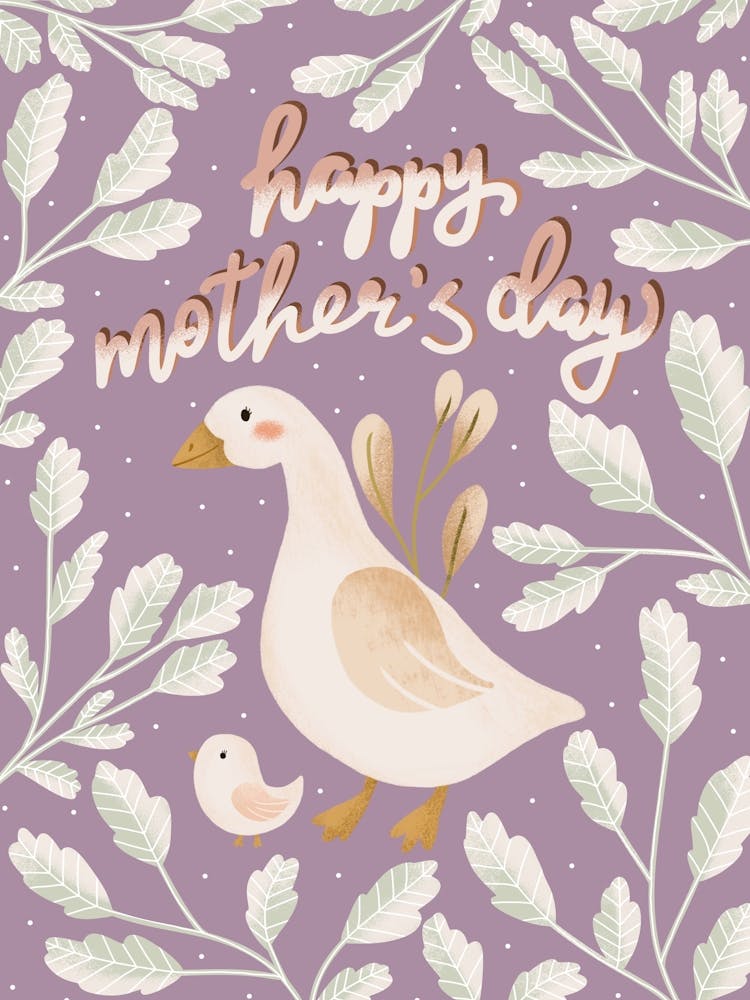 Happy mother's day mother and baby geese