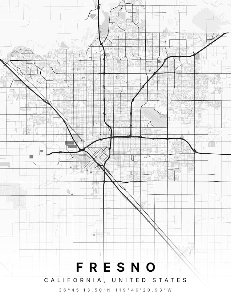 Fresno California USA White Map