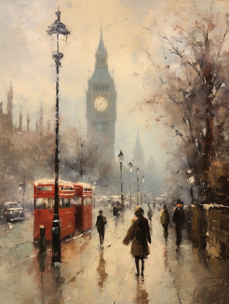 Vintage Winter Painting London England 2