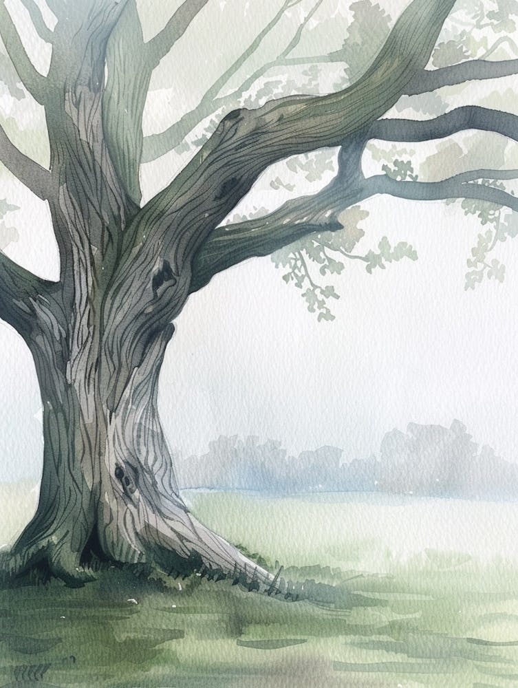 Yew Tree Atmospheric Watercolour Painting 2