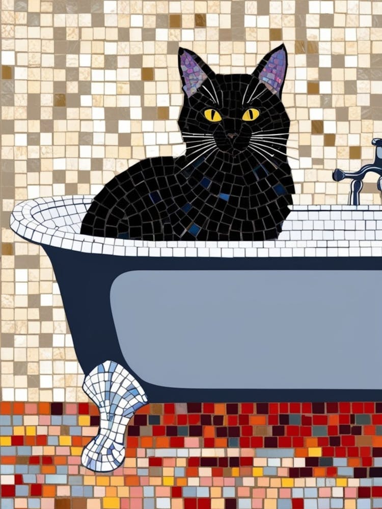 Black Cat In Bathtub