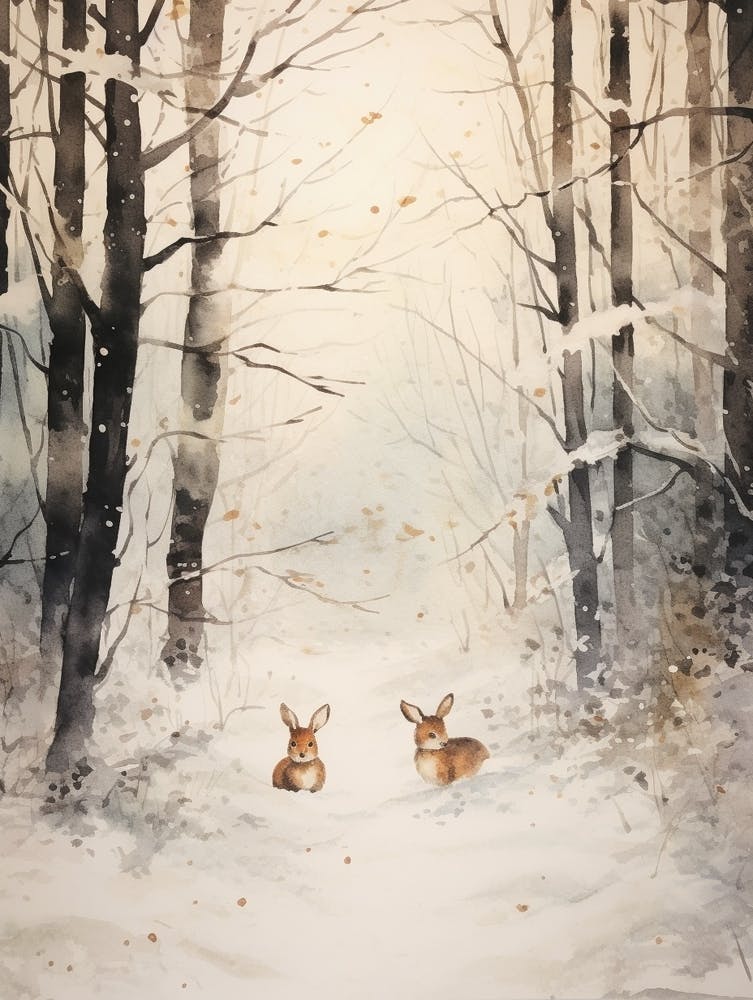 Winter Watercolour Rabbit 1