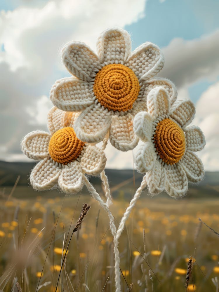 Double Daisy Knitted In Crochet 3