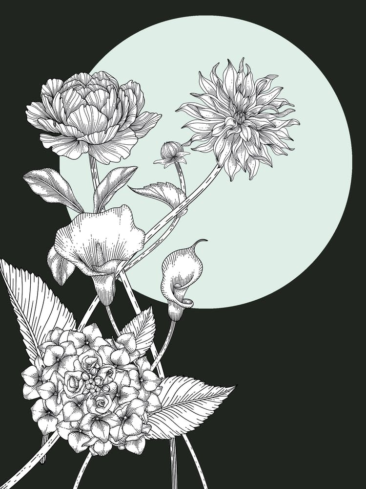 Flowers In A Garden and moon