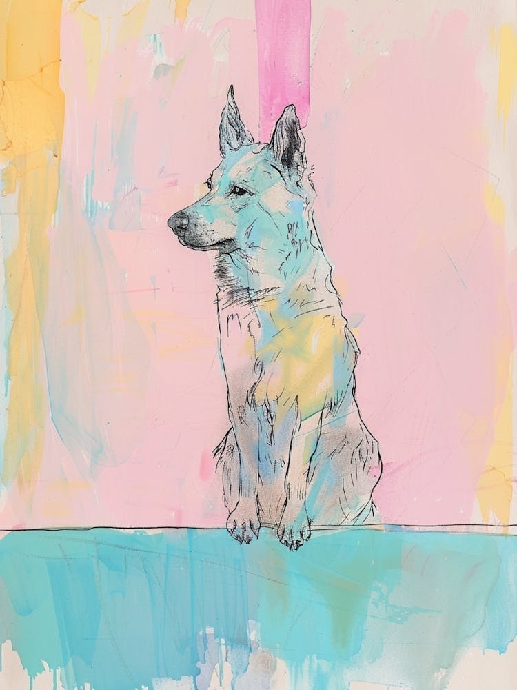 Pastel Schipperke Dog Pastel Line Illustration  2