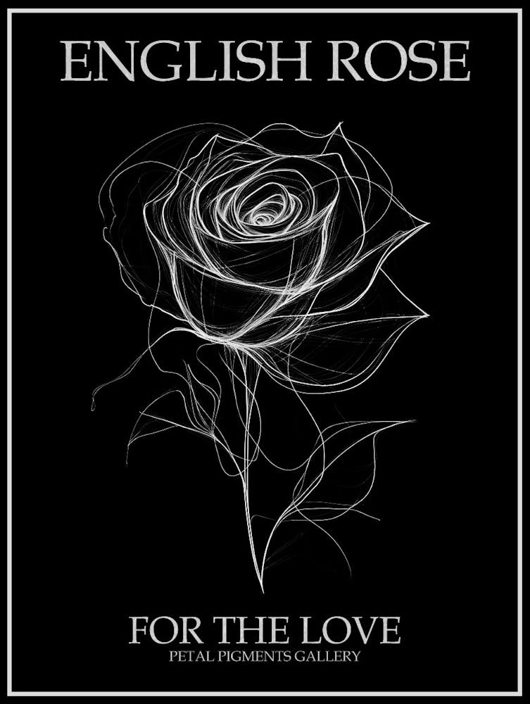 English Rose Black And White Line Drawing 2 Poster Inverted