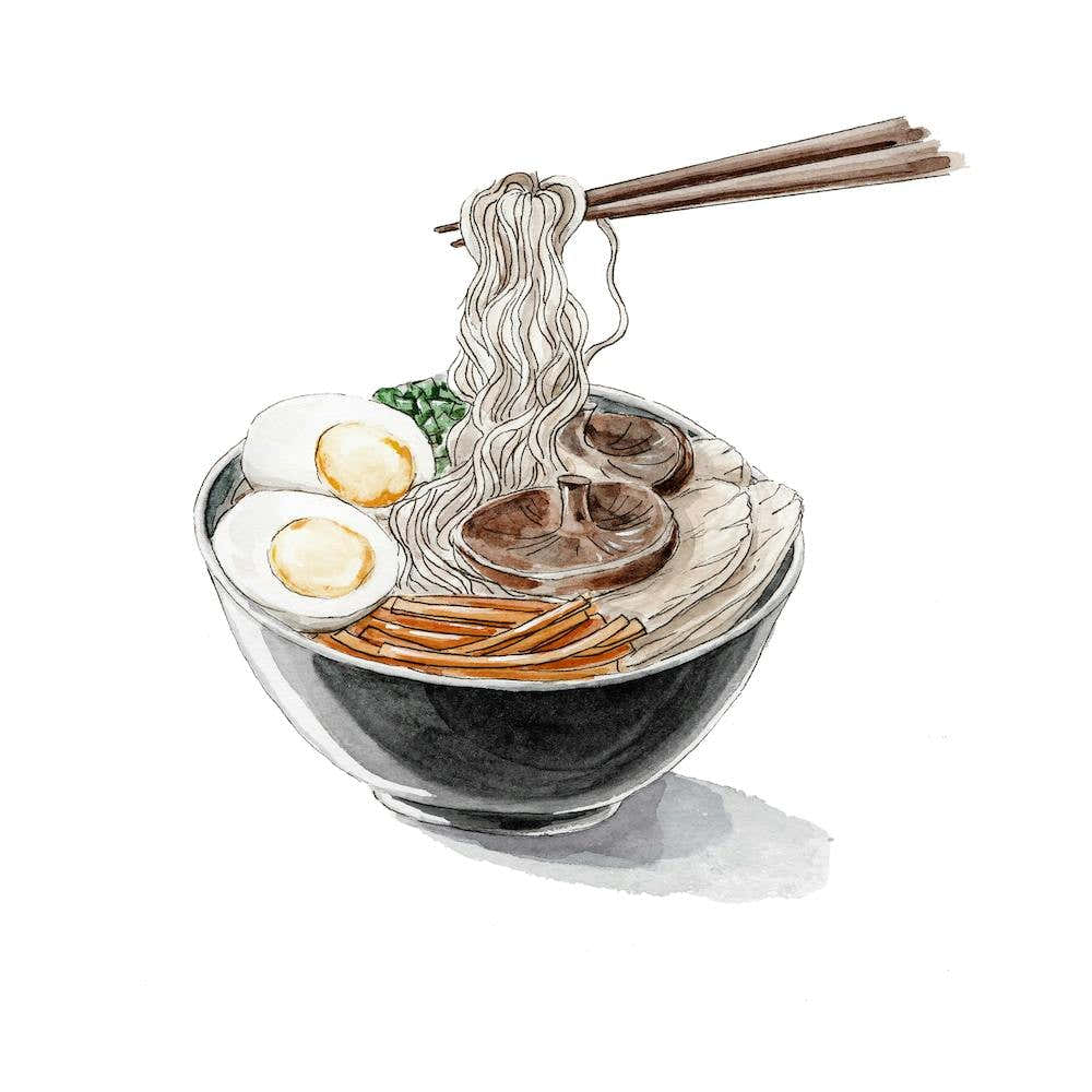 Ramen Bowl And Chopsticks In Watercolor Square