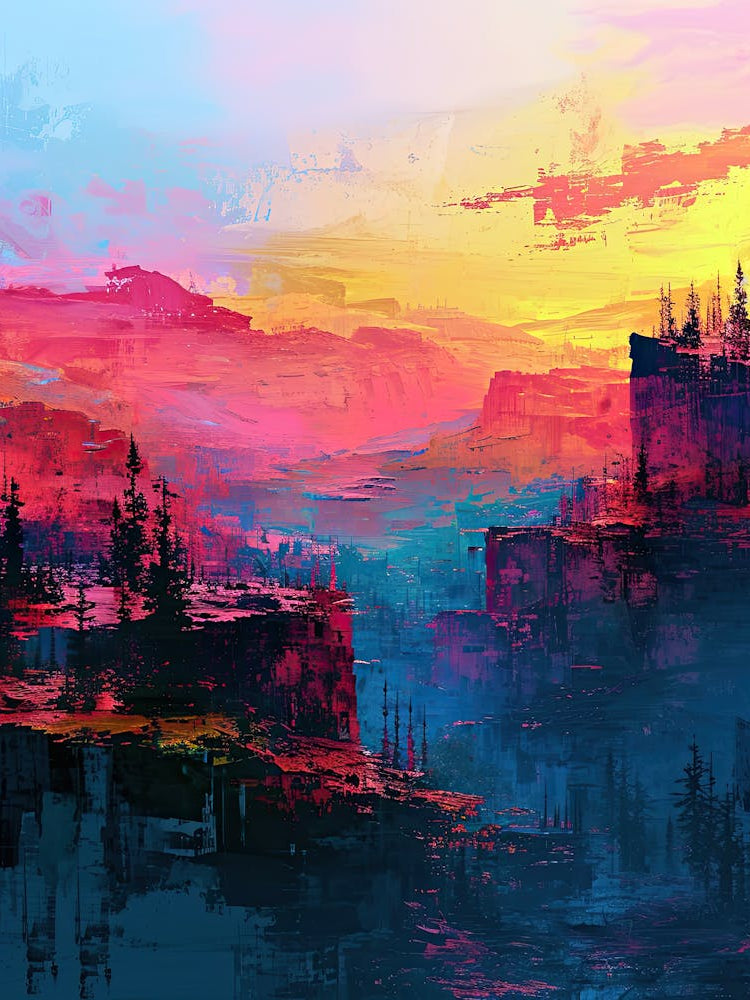 Sunset In The Mountains | Pixel Minimalism Art Series