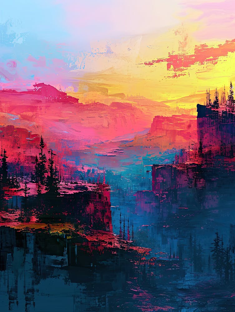 Sunset In The Mountains | Pixel Minimalism Art Series