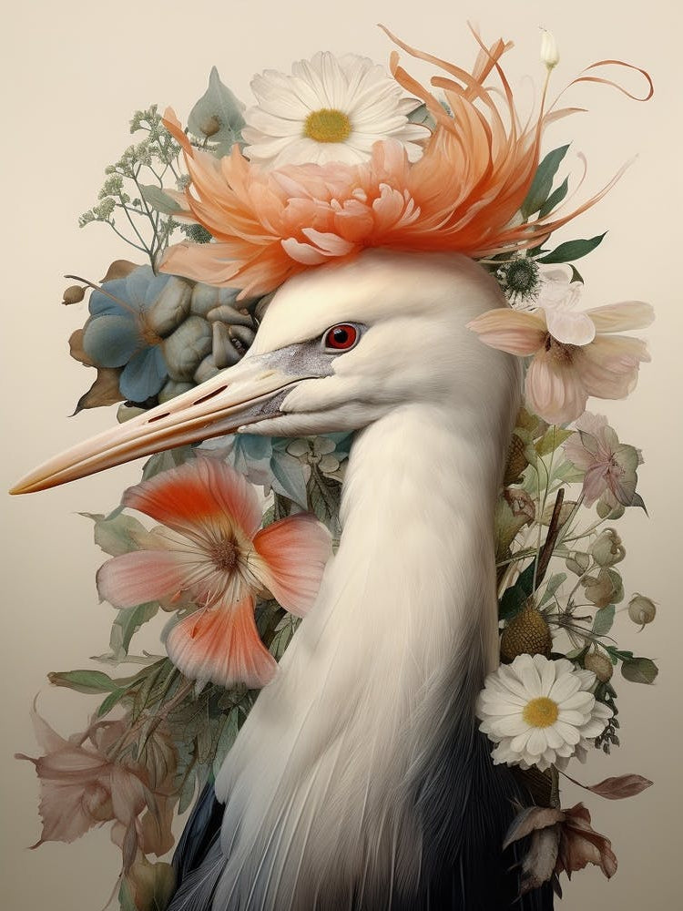 Bird With A Flower Crown Egret 2