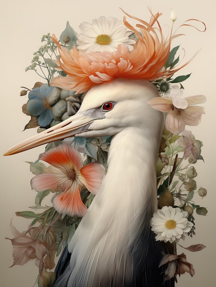 Bird With A Flower Crown Egret 2
