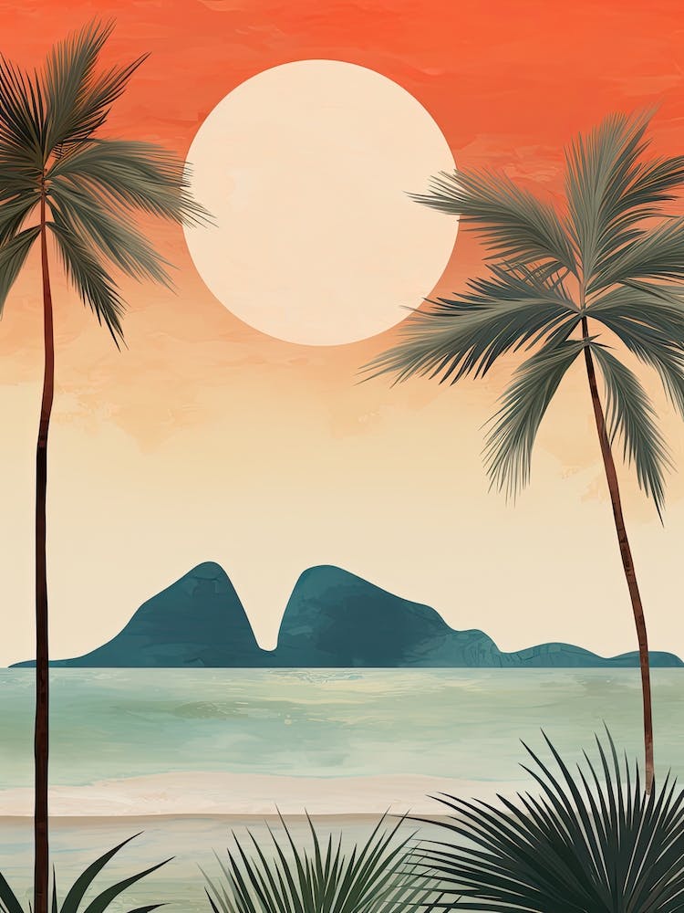 Watercolour Of Ipanema Beach   Rio De Janeiro Brazil 3