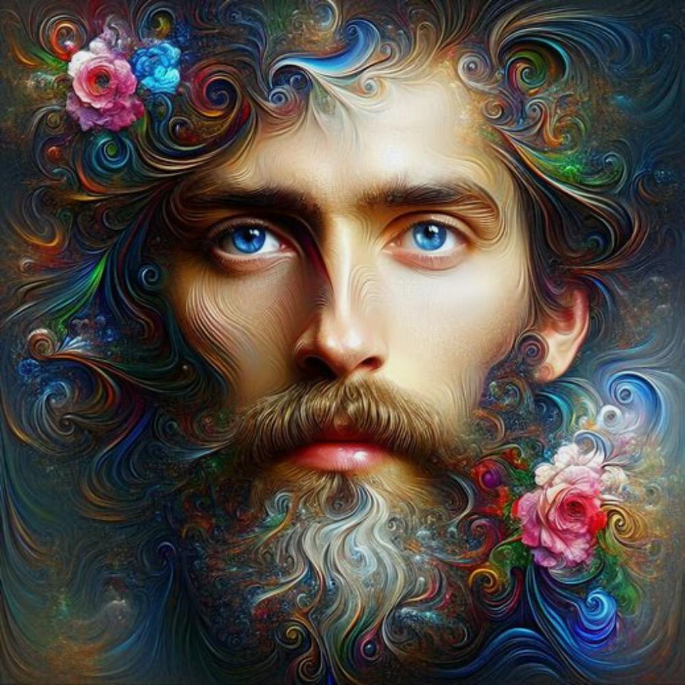 Man With A Beard And Flowers