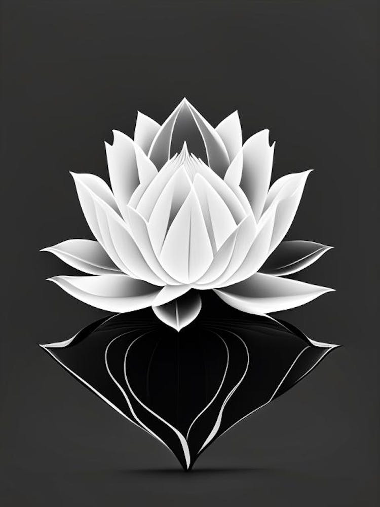 Blooming Lotus Flower In Lake Black And White Geometric 2