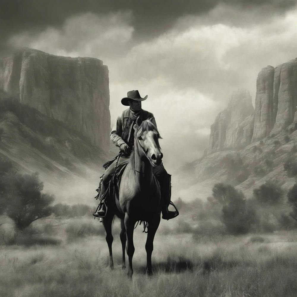 Cowboy On Horseback In The Valley