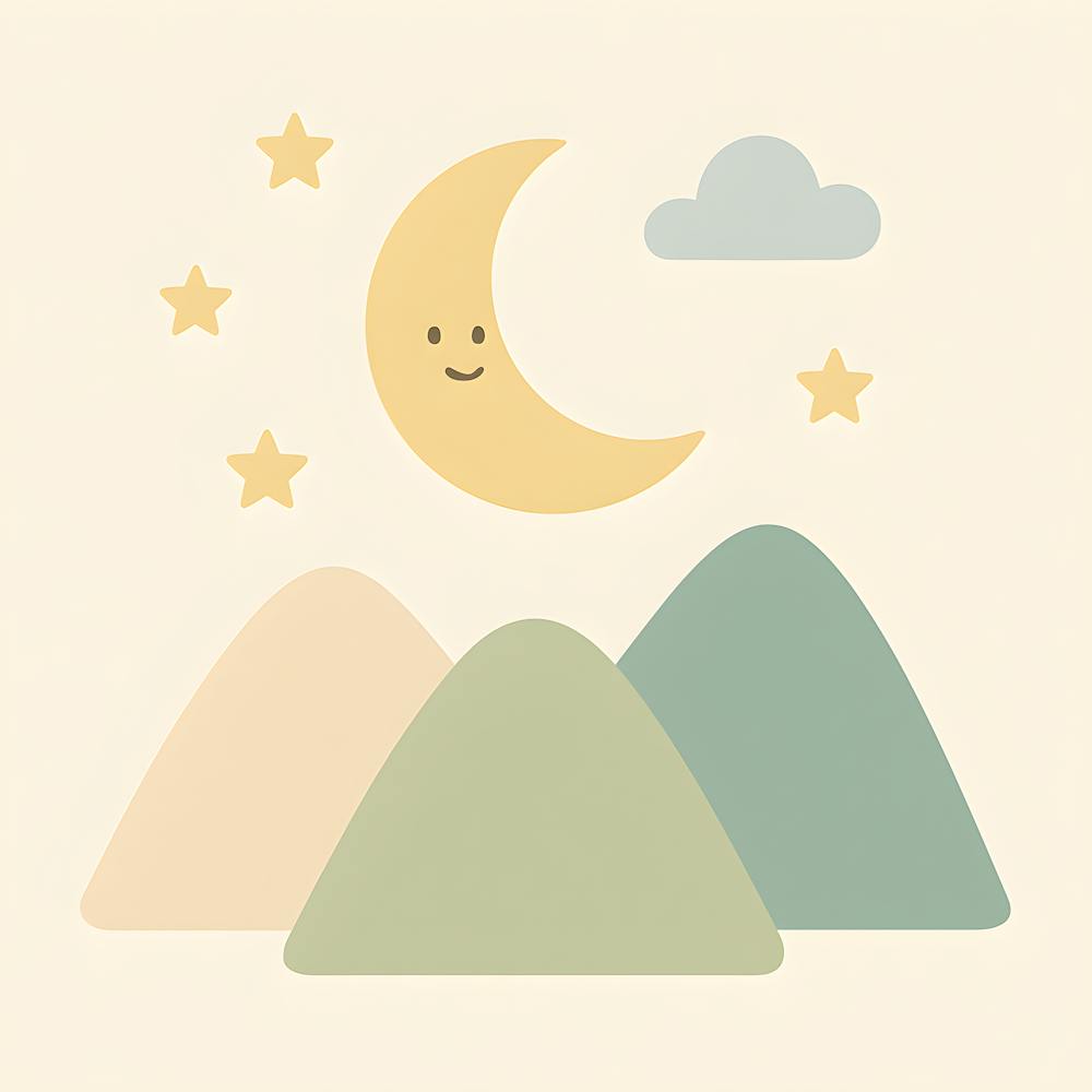 Minimalistische Nachthimmel Wandkunst – Mond und Sterne Kinderzimmer Deko – Weicher Pastell Druck – Traumhaftes Kinderzimmer Poster
