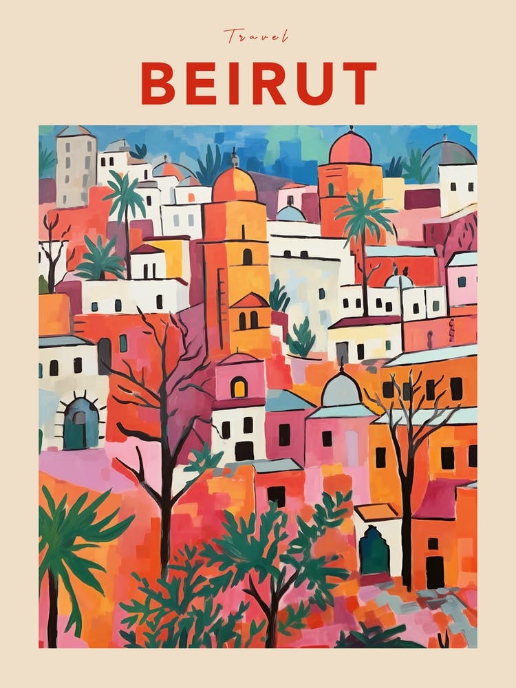 Beirut Lebanon 2 Fauvist Travel Poster