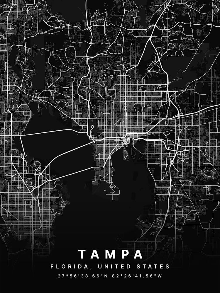 Tampa Florida USA Black Map