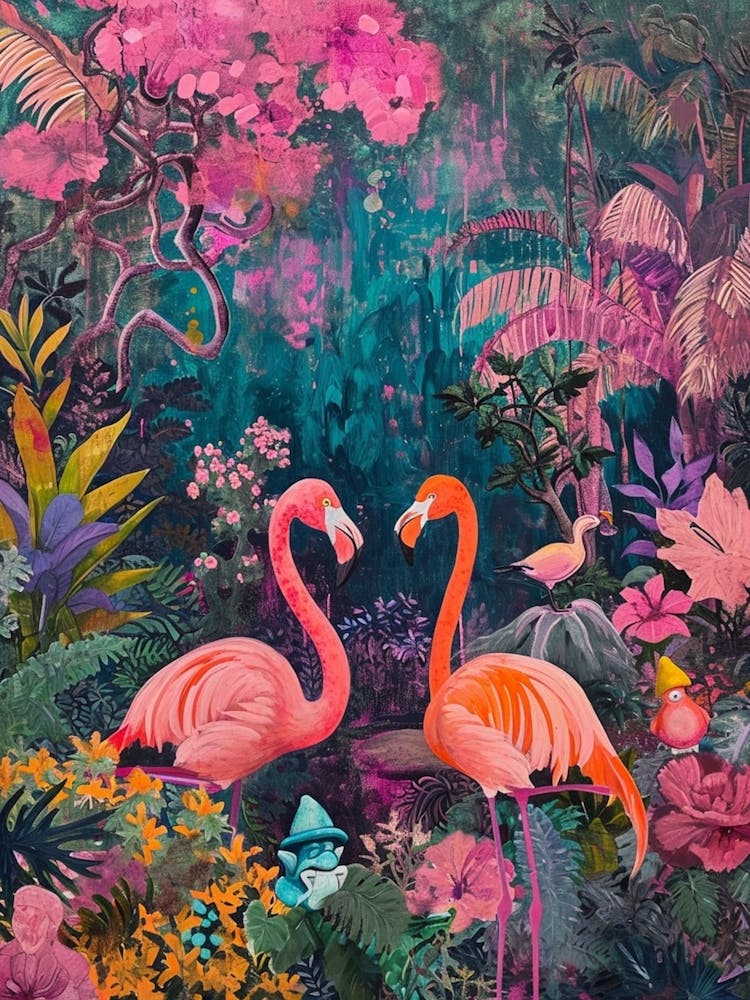 Retro Flamingoes In A Garden 3