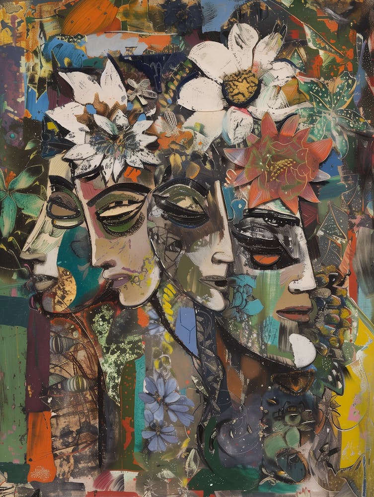 Three Women With Flowers