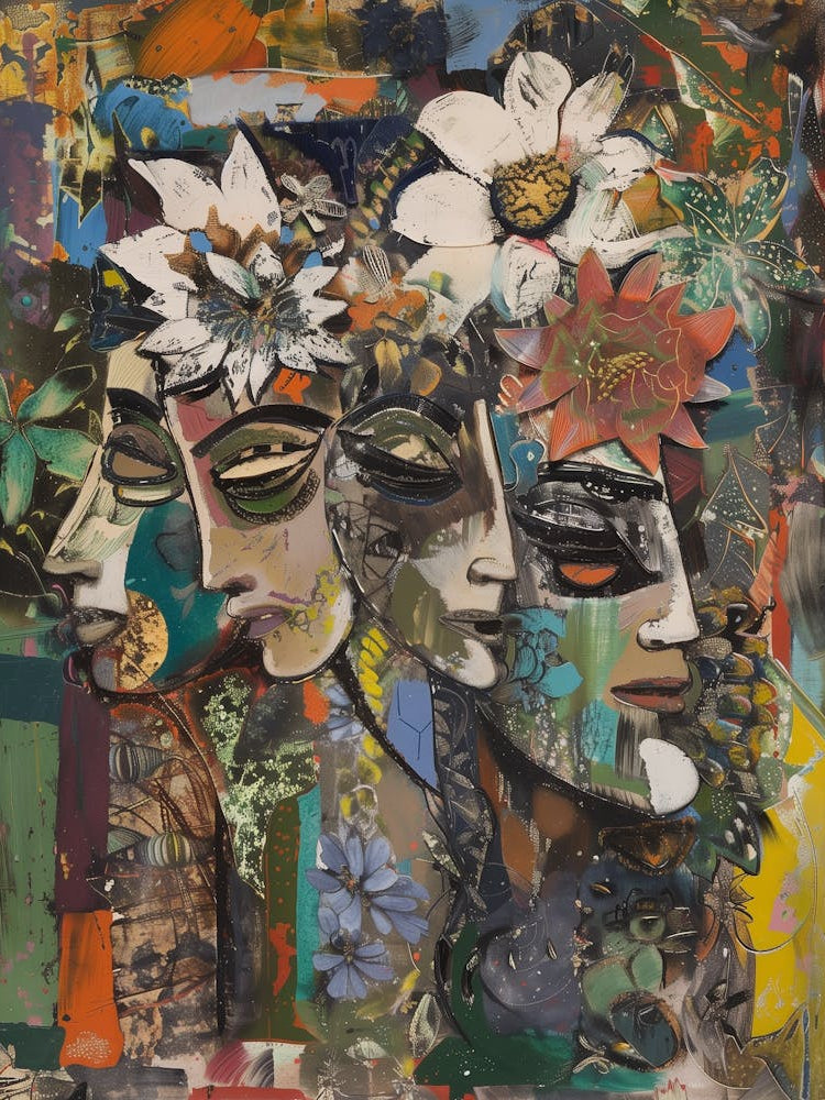 Three Women With Flowers