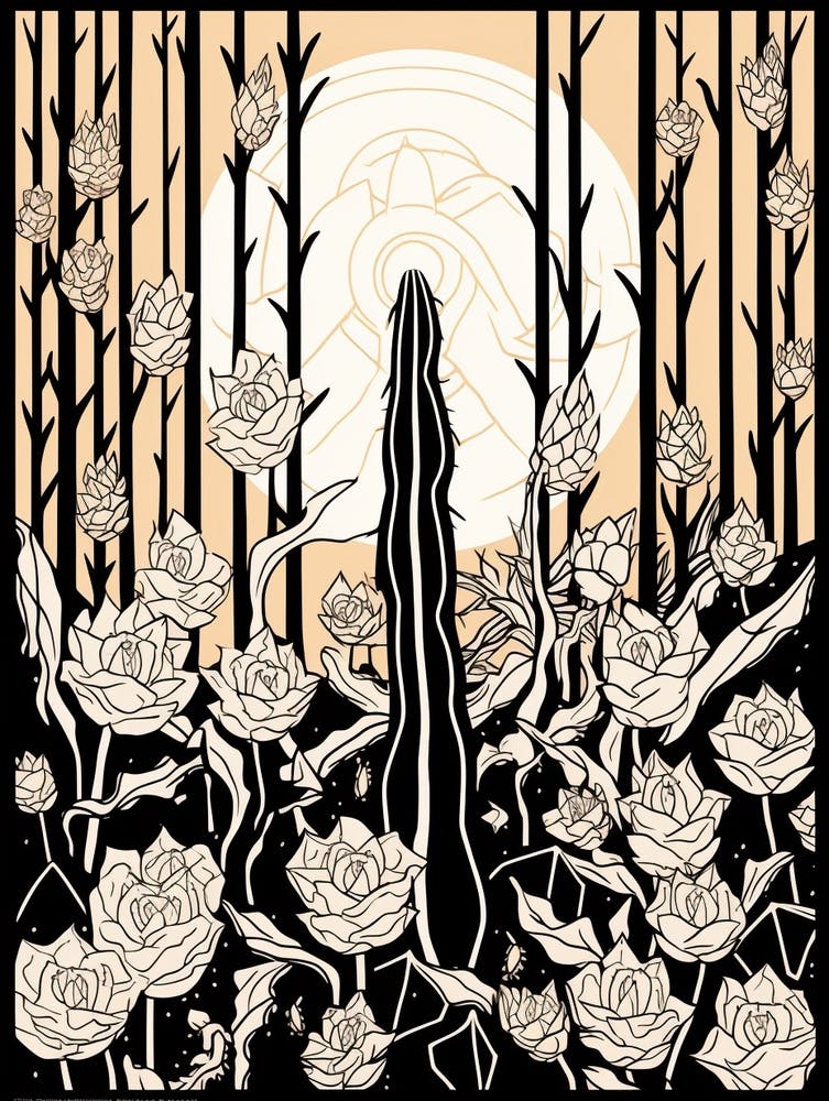 B&W Cactus Illustration Ladyfinger Cactus 1