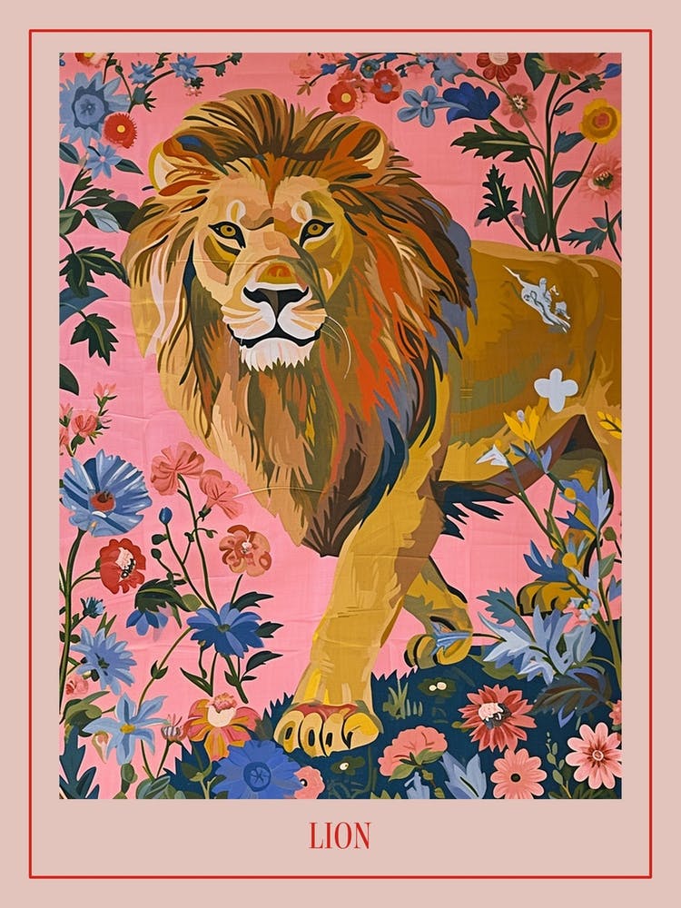 Floral Animal Painting Lion 1 Poster