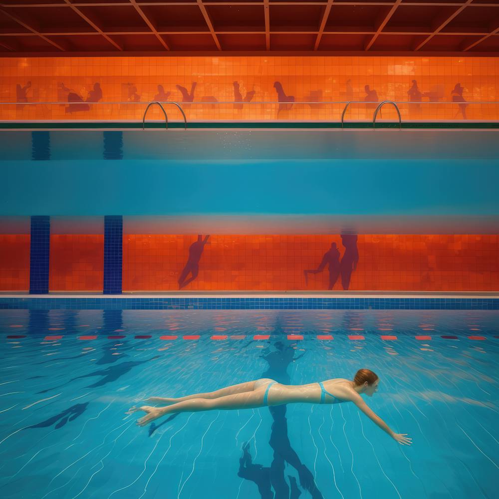 In Style of David Hockney. Swimming Pool at Night Series 2
