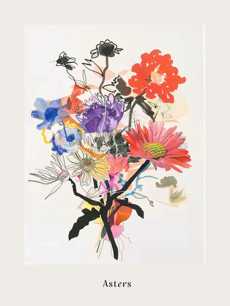 Asters 2 Collage Flower Bouquet Poster