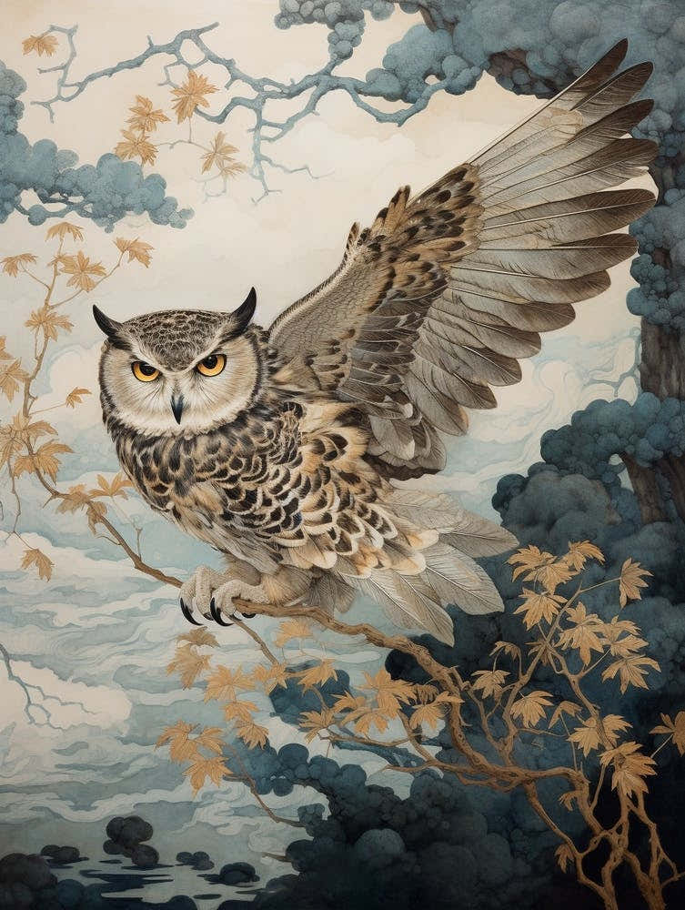 Eastern Screech Owl 1 Gold Detail Painting