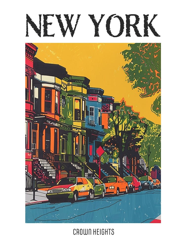 Crown Heights New York Colourful Silkscreen Illustration 4 Poster