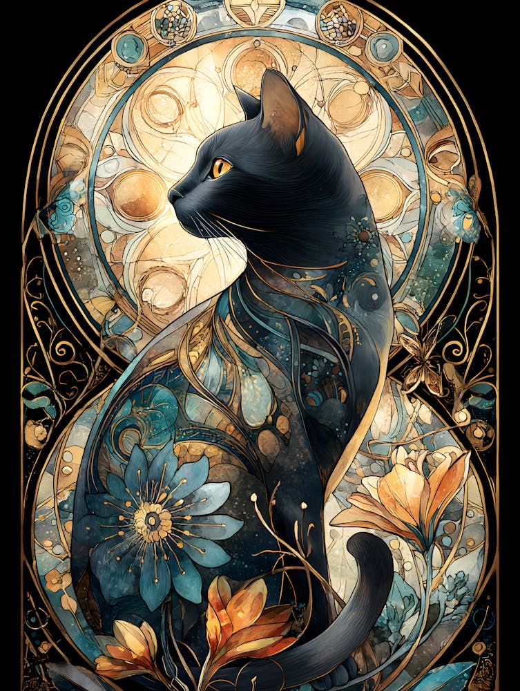 Black Cat With Flowers 8