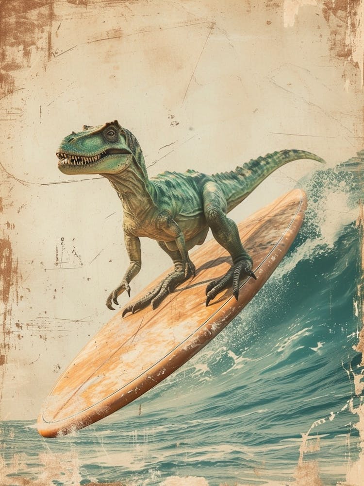 Vintage Baryonyx Dinosaur On A Surf Board              3