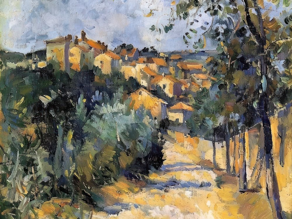 Majestic Village Painting Inspired By Paul Cezanne