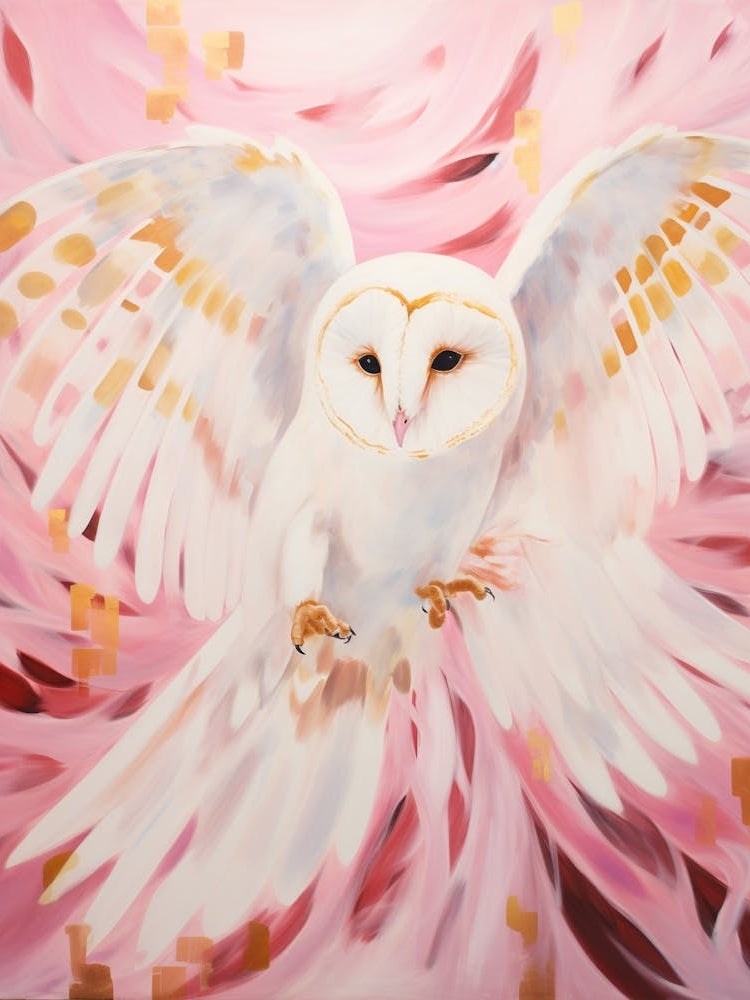Pink Ethereal Bird Painting Barn Owl 1