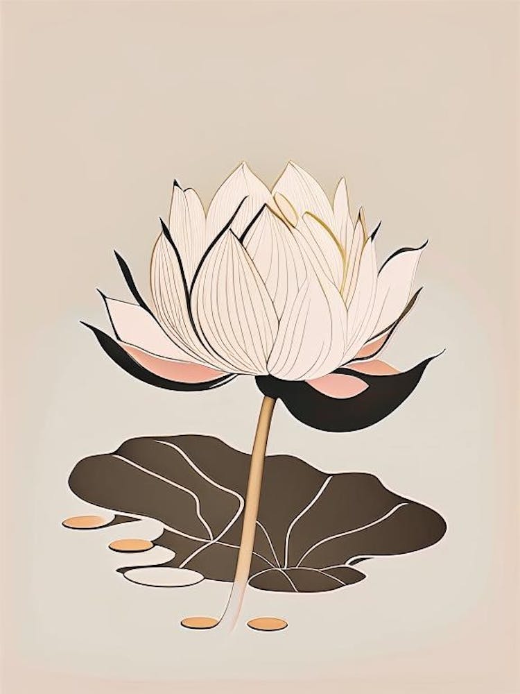 Blooming Lotus Flower In Pond Retro Minimal 4