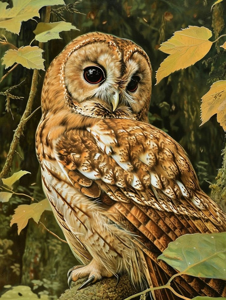 Tawny Owl Relief Illustration 2