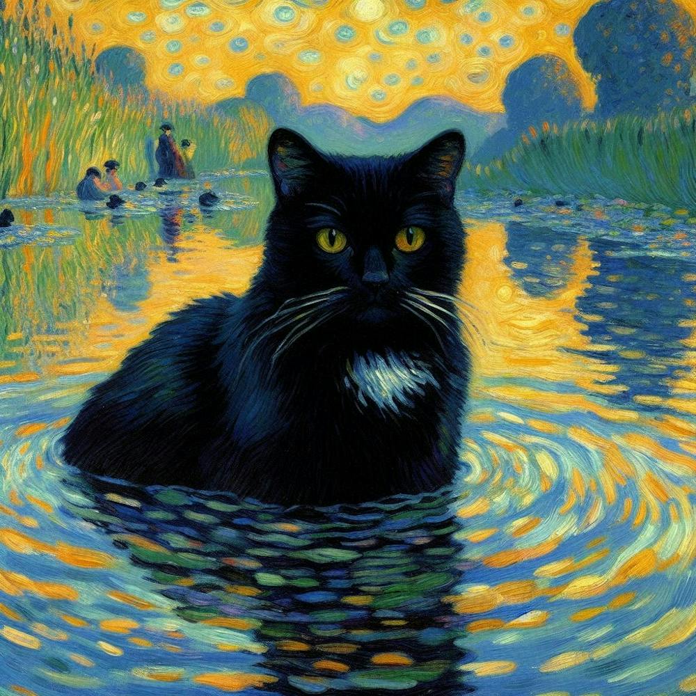 black Cat In a pond