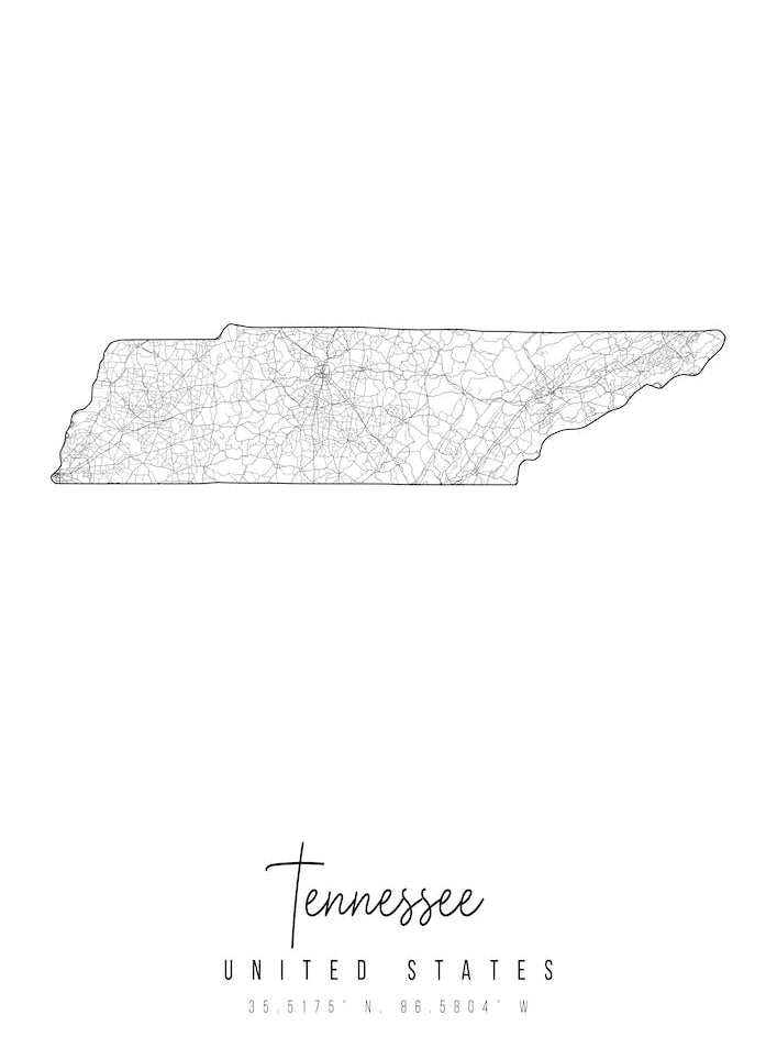 Tennessee Minimal Street Map