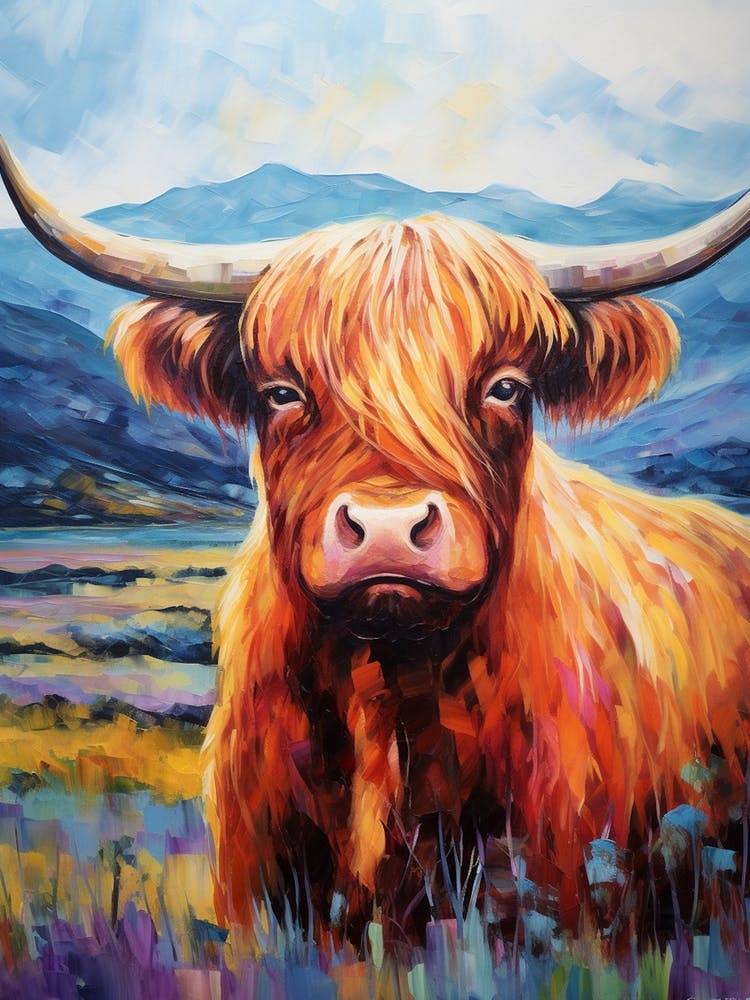 Colourful Impressionism Style Painting Of A Highland Cow 4