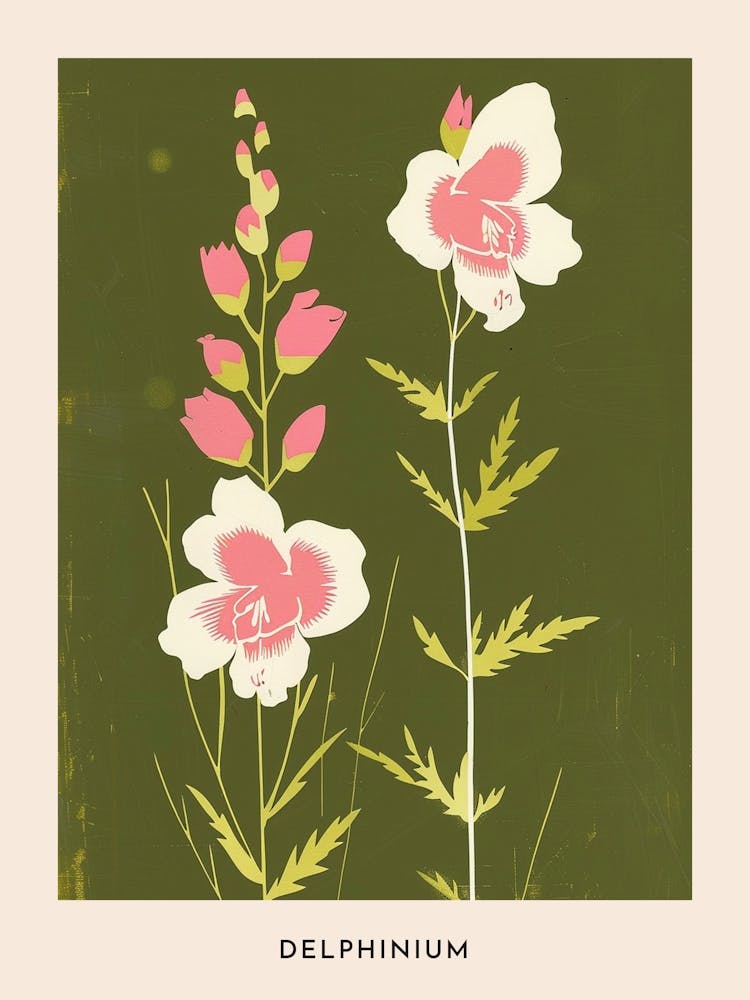 Pink & Green Delphinium 1 Flower Poster