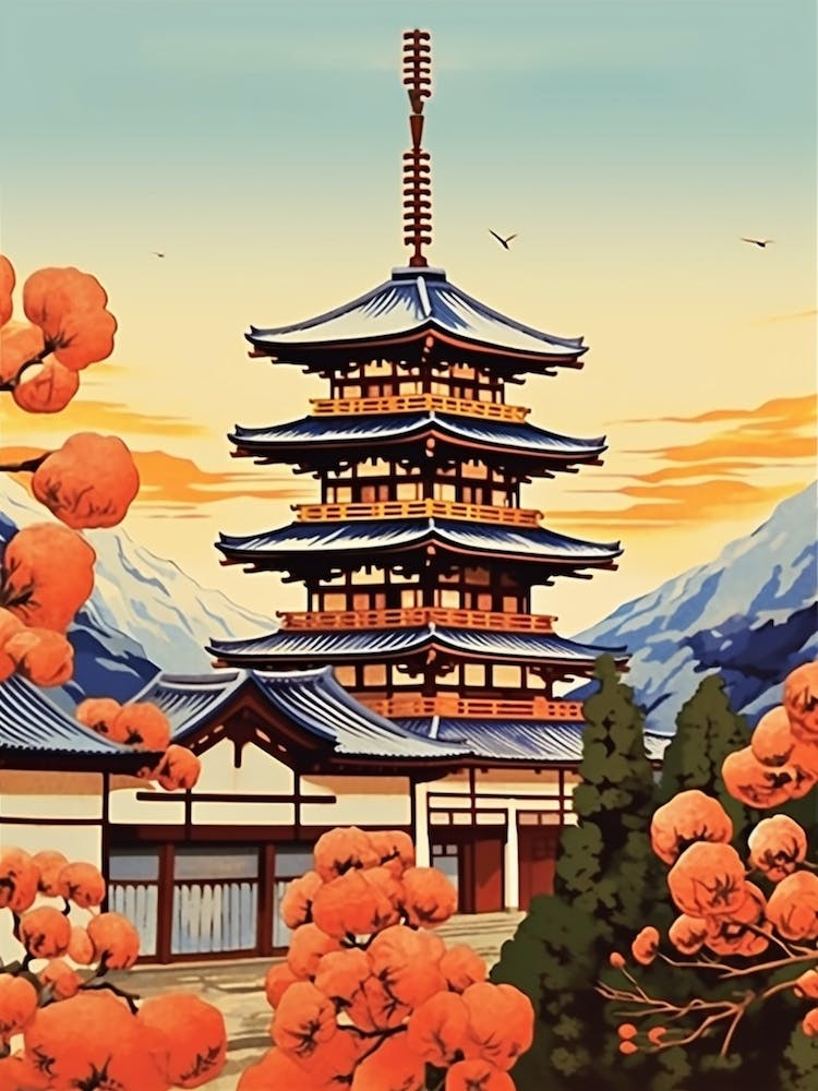 Takayama Old Town, Japan Vintage Travel Art 4