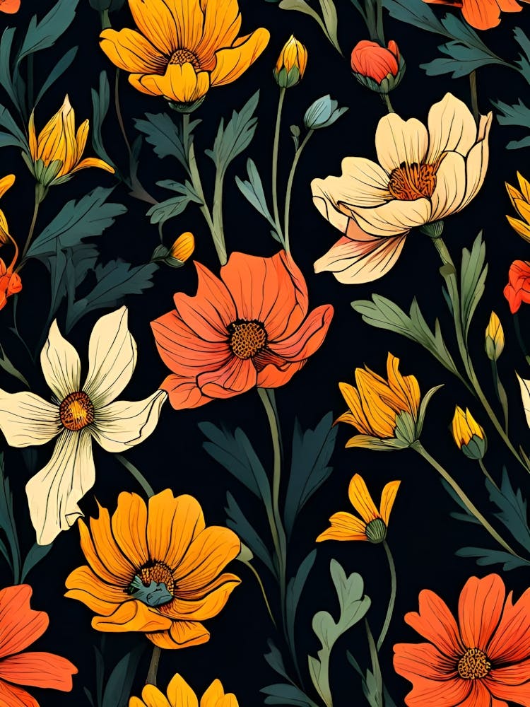 Seamless Pattern With Cosmos Flowers