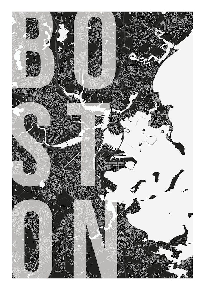 Boston Mono Street Map Text Overlay