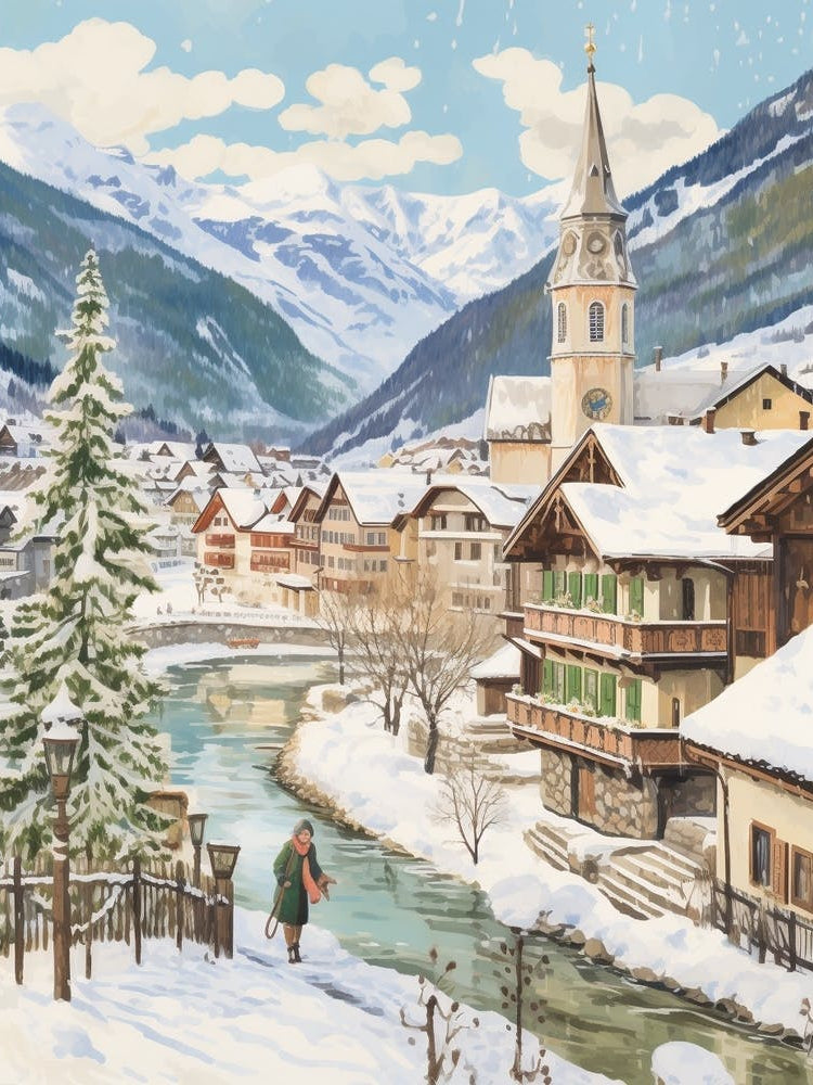 Vintage Winter Illustration Lech Austria 6