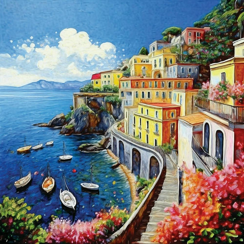 Amalfi Vineyard Painting, Southern Italy Coast, Italian Wall Decor, Amalfi Coast Scenic Background, Travel, Posters,93 (19)