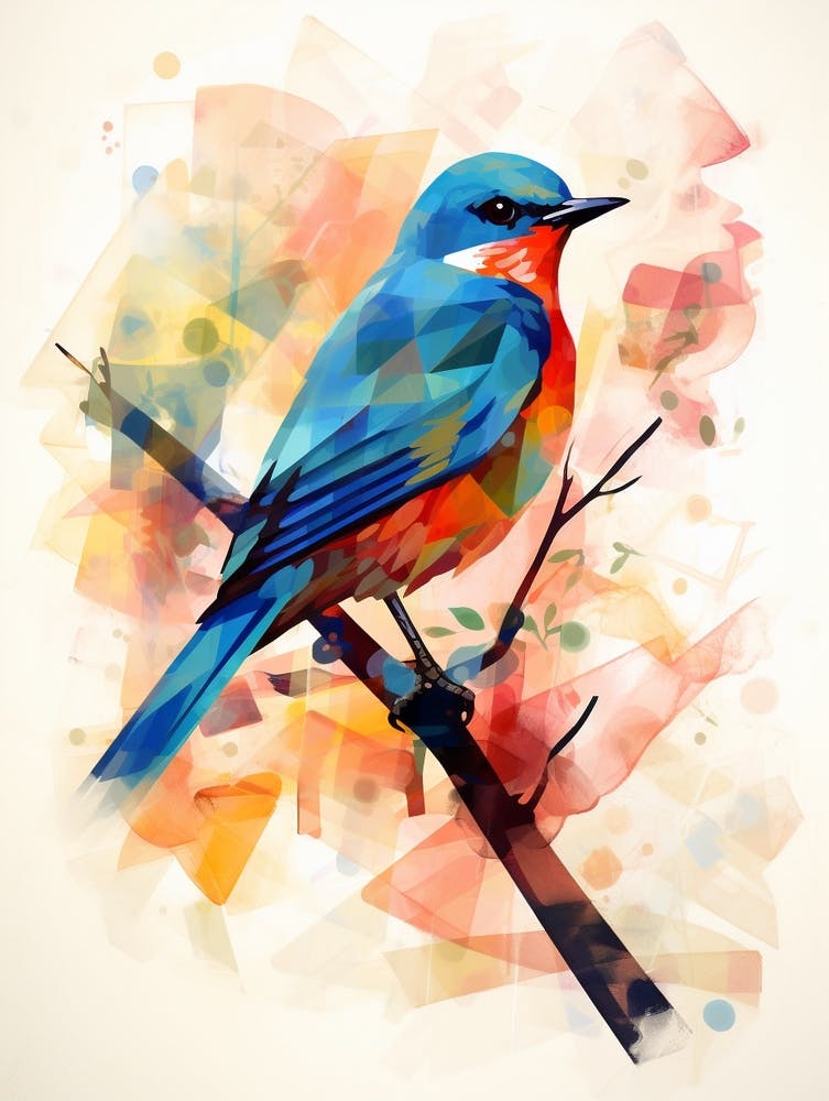Vogelgemälde Collage Blauer Vogel 7