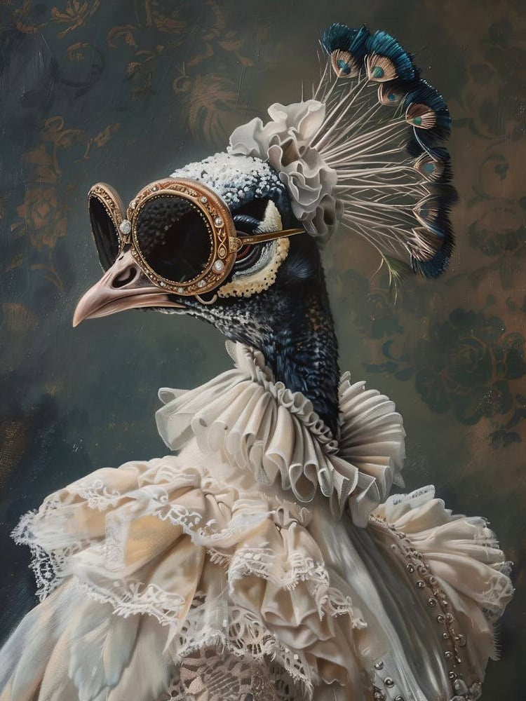 Victorian Animal Portrait, Dressed Animal Print, Royal Lady Peacock Poster, Altered Art, Renaissance Animal Art, Animal Lover Gift